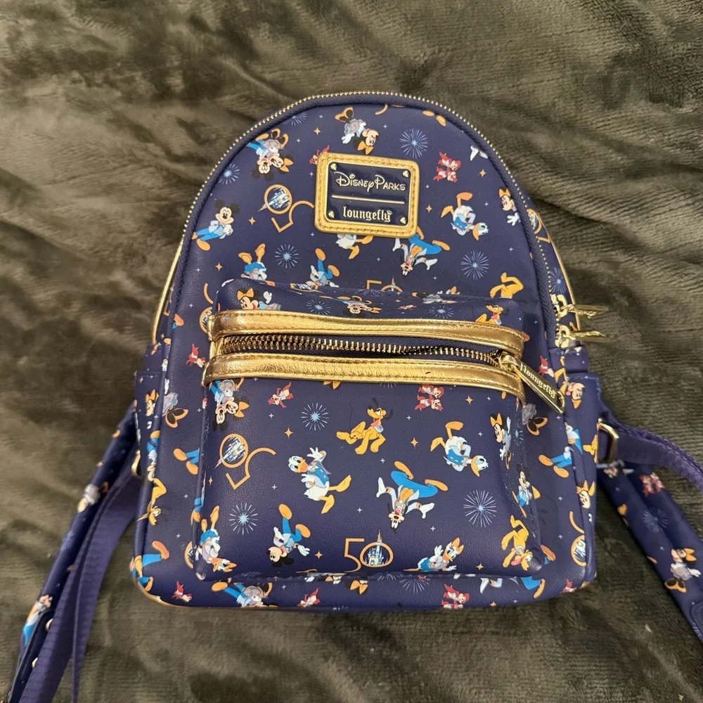 Loungefly Disney 50th Anniversary Navy Backpack with Gold Accents